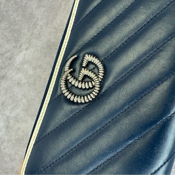 Gucci Marmont Torchon Diagonal Quilted Navy Leather Wallet - Picture 2 of 14